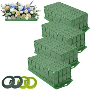 4 count Floral  Cage, Flower Cage Holder, Dry and Wet Rectangle Flower Arrangement, Hangable Green Blocks Floral  Cages for Artificial  Flower Wedding Holiday, , Garden Party Decorations