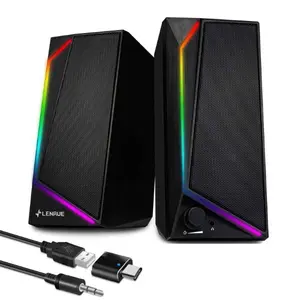 LENRUE Computer Speakers, USB/USB-C Powered PC Speakers with Loud Stereo Sound, Headphone-in for Desktop, iMac, MacBook, Laptop, Monitor (USB-C to USB Adapter Included)