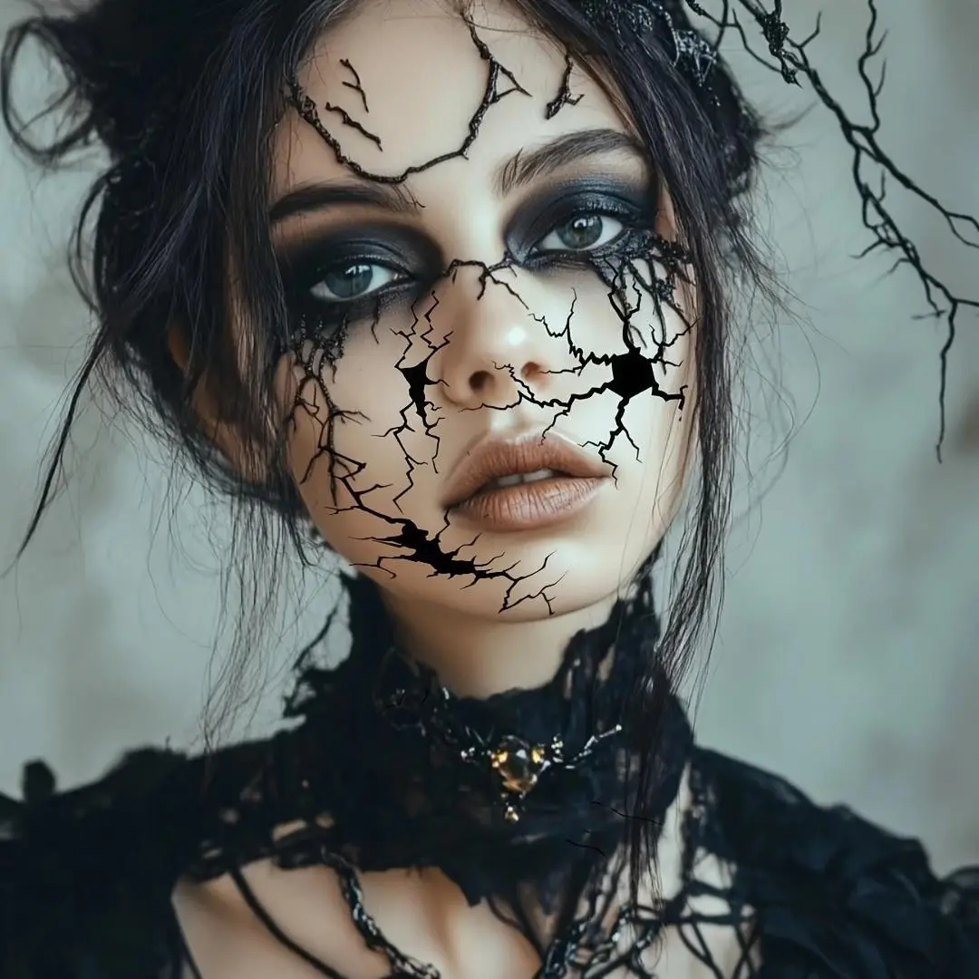 10 Pcs Dark Crack Veins Spider Web Temporary Tattoo Stickers, Perfect for Gothic Party, Halloween Body Art Decoration, Fake Tattoos
