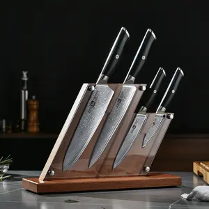 Klaus Mege 5-Piece Damascus Knife Set, 67-Layer High Carbon Damascus Steel, Ultra-Sharp Kitchen Knife Set with Magnetic Wooden Knife Block