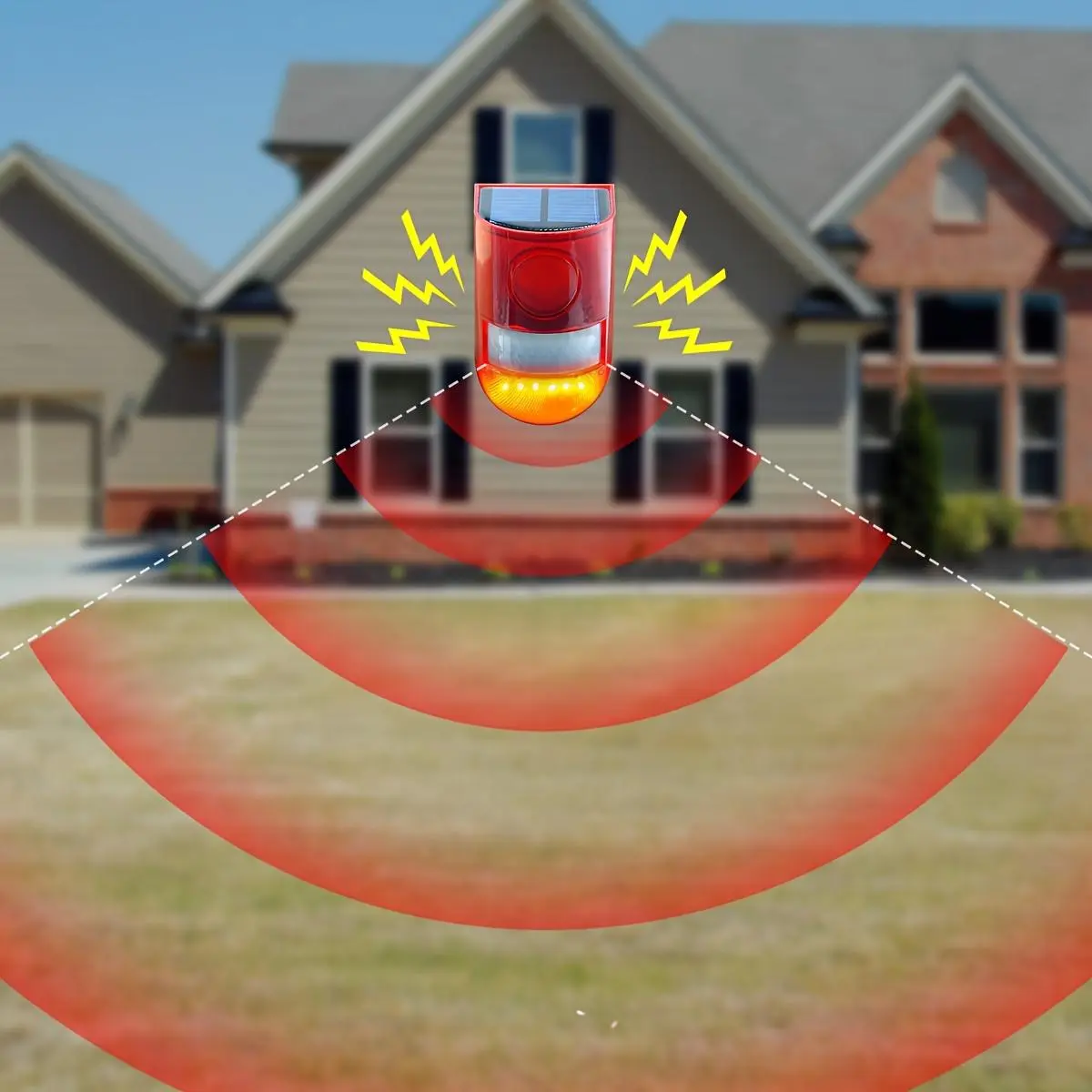 Solar Powered Motion Detect Security Alarm Kit, 129dB Sound, 6 LED Flash Modes, IP55 Rating - Outdoor Homes/Farms Home Improvement Safety Device