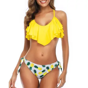 Tempt Me Two Piece Flounce Bikini Side Tie Bottom Padded Ruffled Top Swimsuit for Women Sexy Triangle Bathing Suit  SwimWeek  summervibes