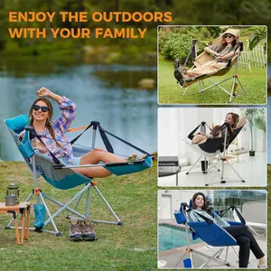 KingCamp Oversized Mesh Hammock Chair with Detachable Footrest - 400lbs Heavy Duty Suspension Rocking Swing, Breathable Seat, Headrest Pillow, Cup Holder, Quick-Fold Portable with Carry Bag for Outdoor Hammock for Outside, Rocking Swing Hammocks