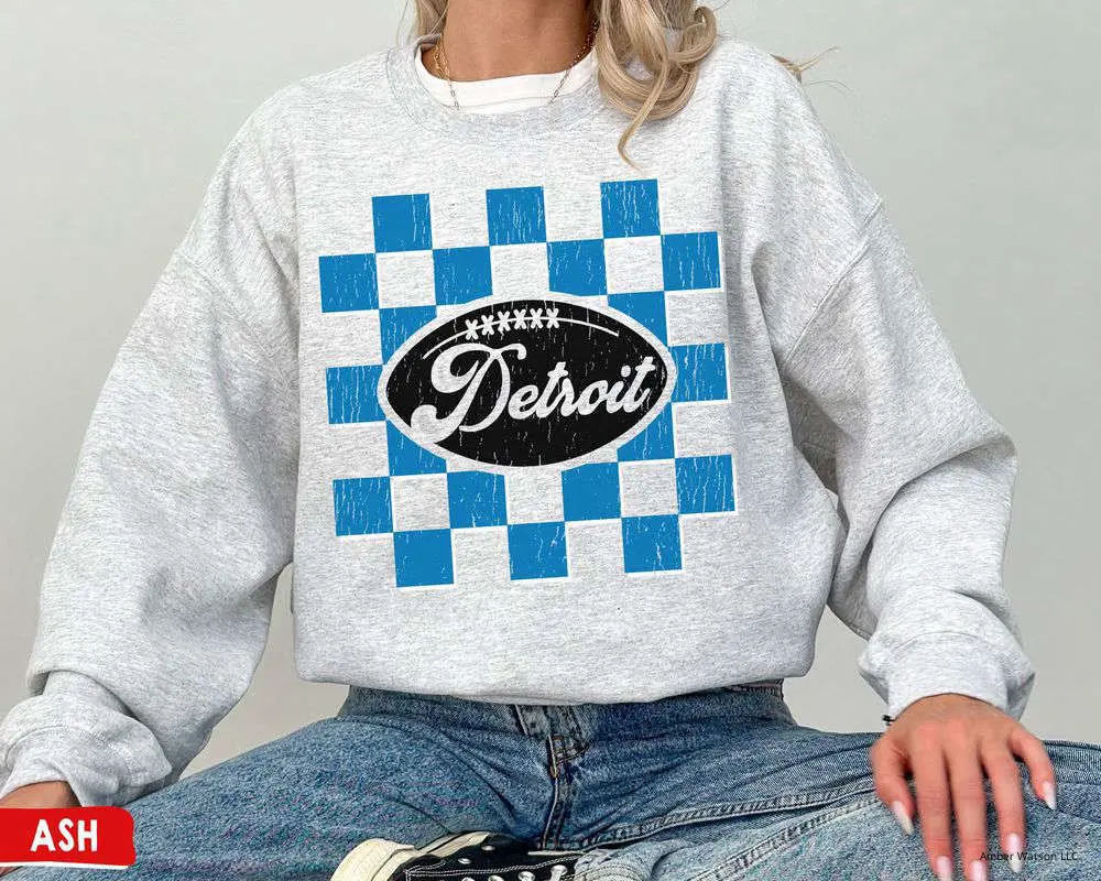 Retro Detroit Football Crewneck Sweatshirt / T-Shirt, Vintage Style Lions Sweatshirt, Detroit Football Game Day, Lions Gift, Sunday Football
