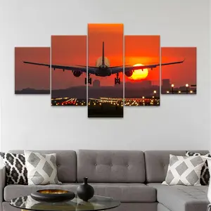 Airplane Pattern Canvas Painting, 5 Counts/set Modern Art Print Poster, Wall Art Decor for Home Living Room Bedroom Office, Ornaments, Art Wall Decoration