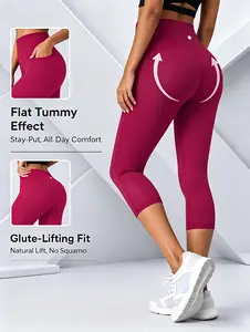 Womenswear High Waisted calf-Length Leggings Back Drawstring Scrunch Butt Lifting Tummy Control Shaping Pants with Pockets for Workout Training