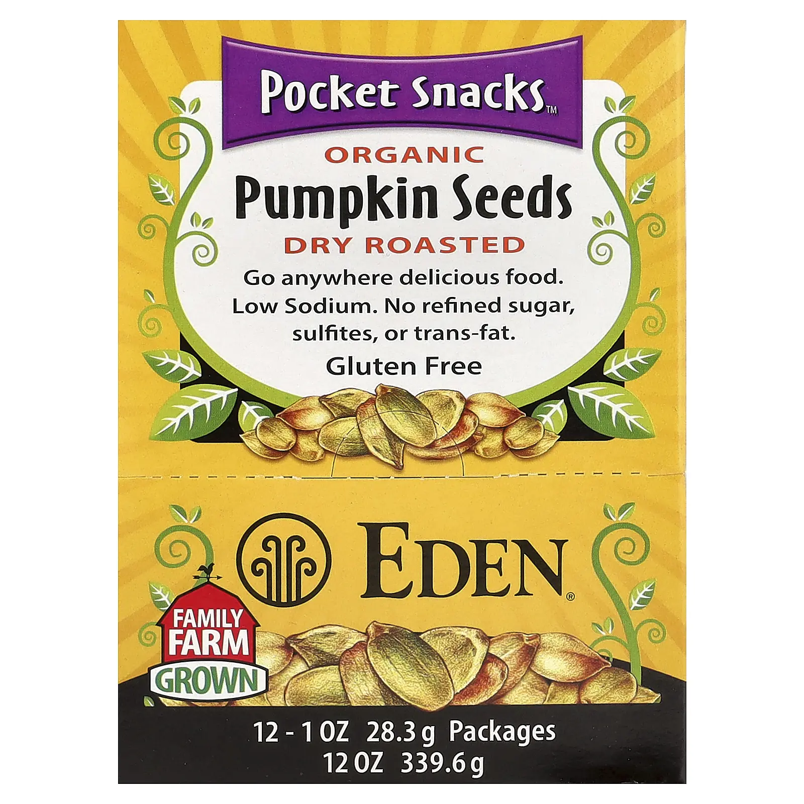 Eden Foods Pocket Snacks™, Organic Pumpkin Seeds, Dry Roasted, 12 Packages, 1 oz (28.3 g) Each