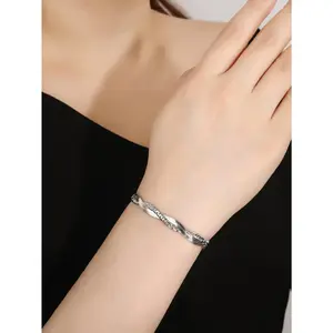 Double Layer Herringbone Bangle Bracelet - Luxury Sleek Geometric European-American Costume Jewelry, Unisex Versatile Accessory for Daily Wear