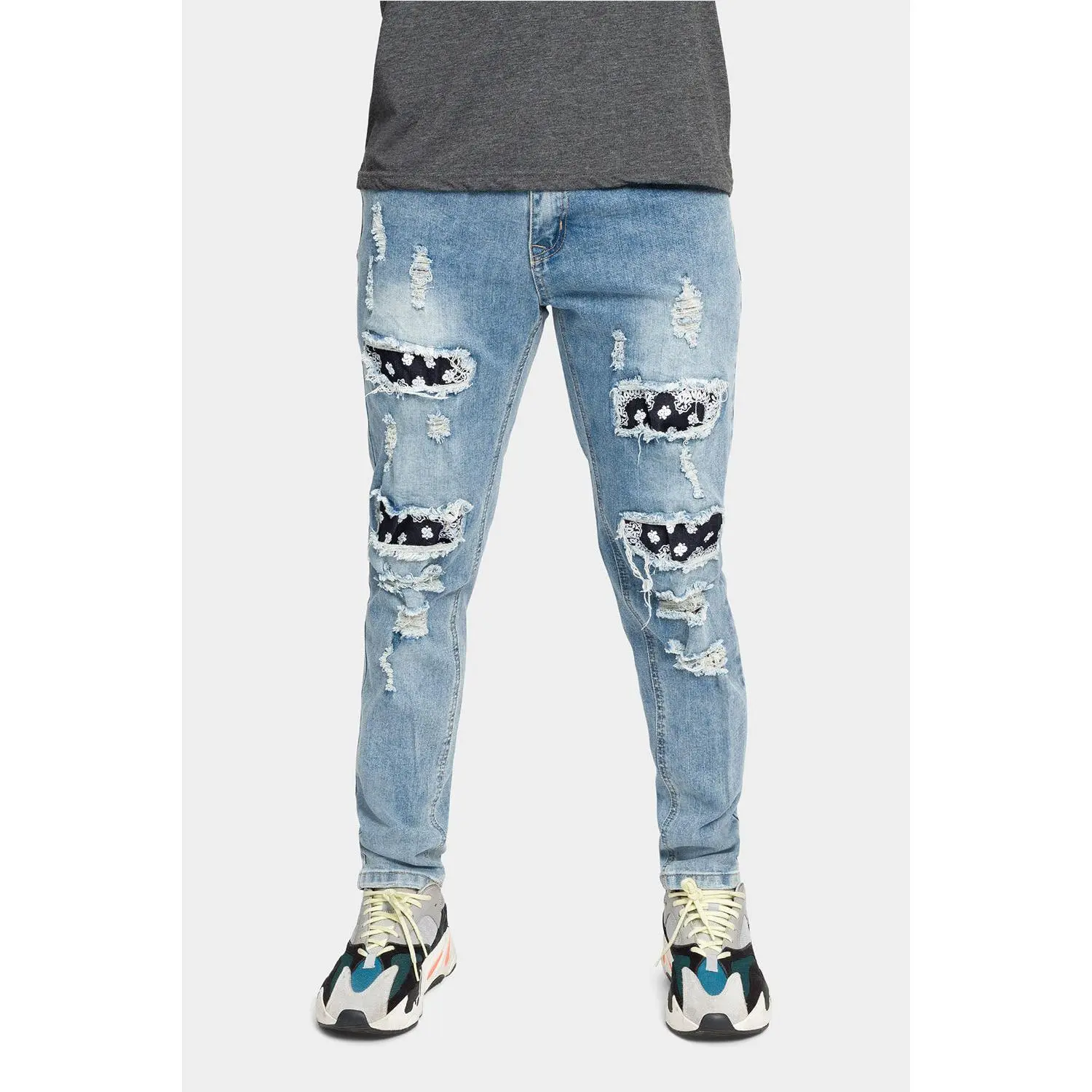 Distressed Bandana Paisley Patched Skinny Jeans
