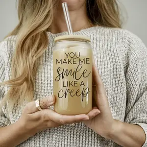 You Make Me Smile Like a Creep | Funny Love Gifts for Valentines Day | Vday Home Decor & Gifts | Borosilicate Glass Tumblers for Valentines