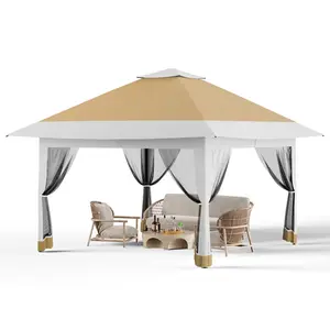 12 x 12FT Pop Up Gazebo with Mosquito Netting, Outdoor Canopy Tent for Backyard, Lawn & Camping, Easy Setup Portable Tent