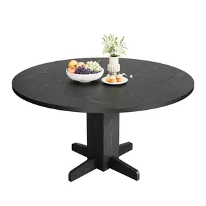 Garvee 47-Inch Round Dining Table for 4-6 People with Sturdy Pedestal Base, Adjustable Foot Pads, and Oak Finish - Perfect for Kitchen, Dining Room, Living Room, and Apartments