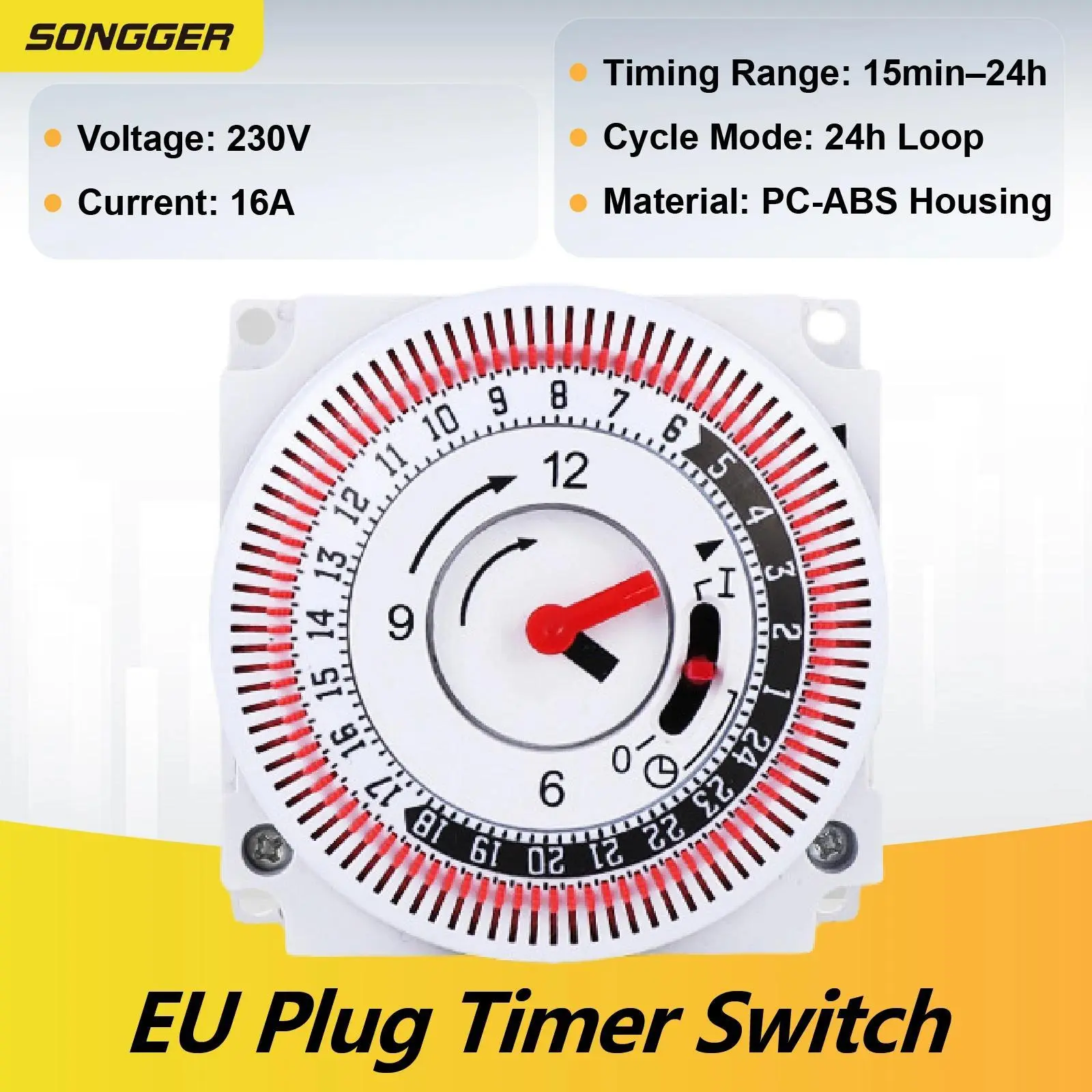 GT01 Mechanical Timer Switch 24‑Hour Heavy Duty Rotary Dial Timer Socket Plug‑In Analog Household Control for Kitchen Appliances