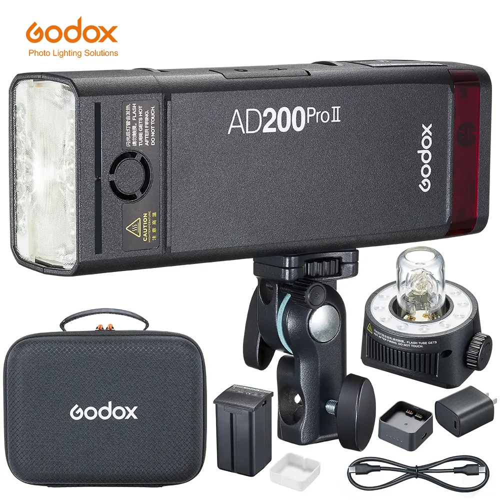 Godox AD200 Pro II Compact Handheld Camera Flash Accessory with LED Lights, 2.4G HSS, X3 1-Click Synchronization, 1/512-1/1 Adjustable Power, 0.01-1.8s Recovery Time, 2980mAh Battery (500 Flashes) for Photography Modeling, One-Click Synchronization
