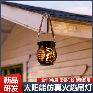 New solar-powered simulated flame lantern for outdoor courtyard, rainproof hanging light for garden landscape ambiance decoration, night light