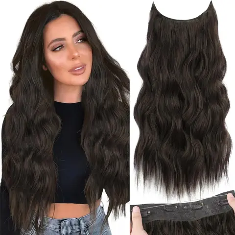 Women's Clip Hair Extensions - 4pcs Clip-in Glueless Invisible Wire Deep Wave, 20/24 Inch Thick Synthetic Double Weft, Black Brown/Beach Blonde, Can Be Cut Permed Washed for Party Wear