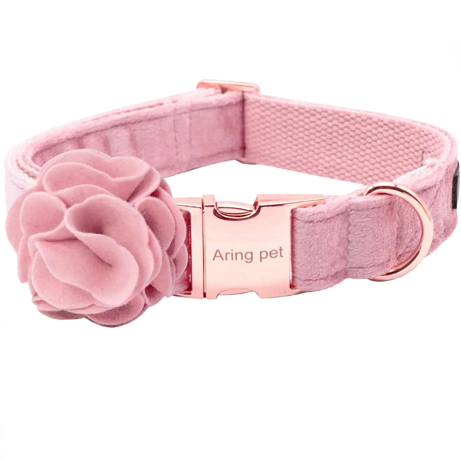 Aring Pet Velvet Dog Collar - Velvet Material, Durable Inner Webbing, Detachable Flower, Adjustable Blush Pink, Chew Resistant, Gentle Skin, Hand Wash Only, Fits Small-Large Breeds, Gift Box with Tissue Paper, Ideal for Daily Wear, Dog Owner Gifts, Birthd