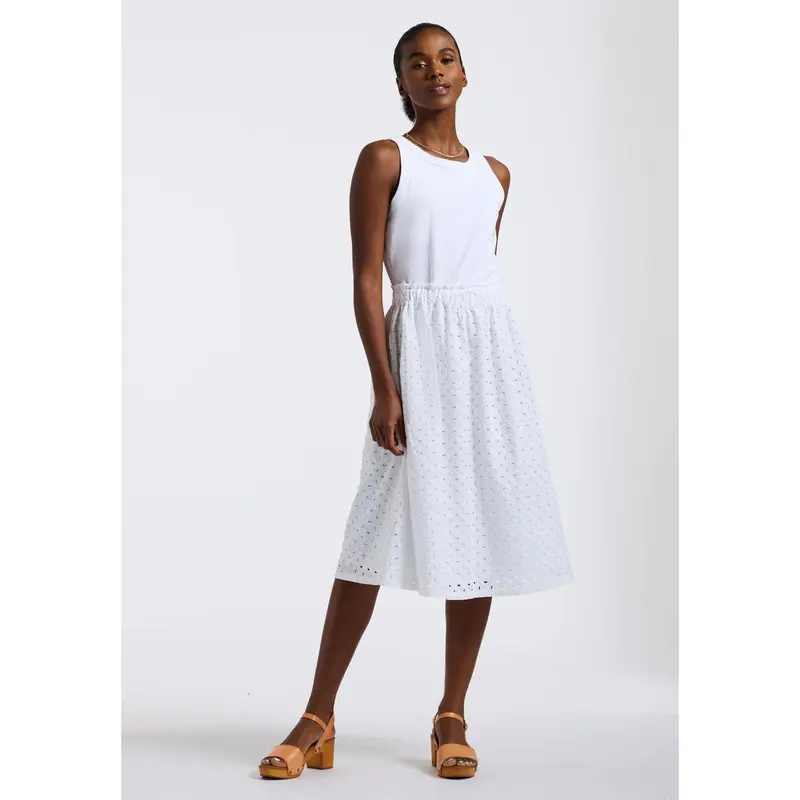 Drea Women's Tank Dress with Eyelet Embroidered Skirt, White - WD0067P