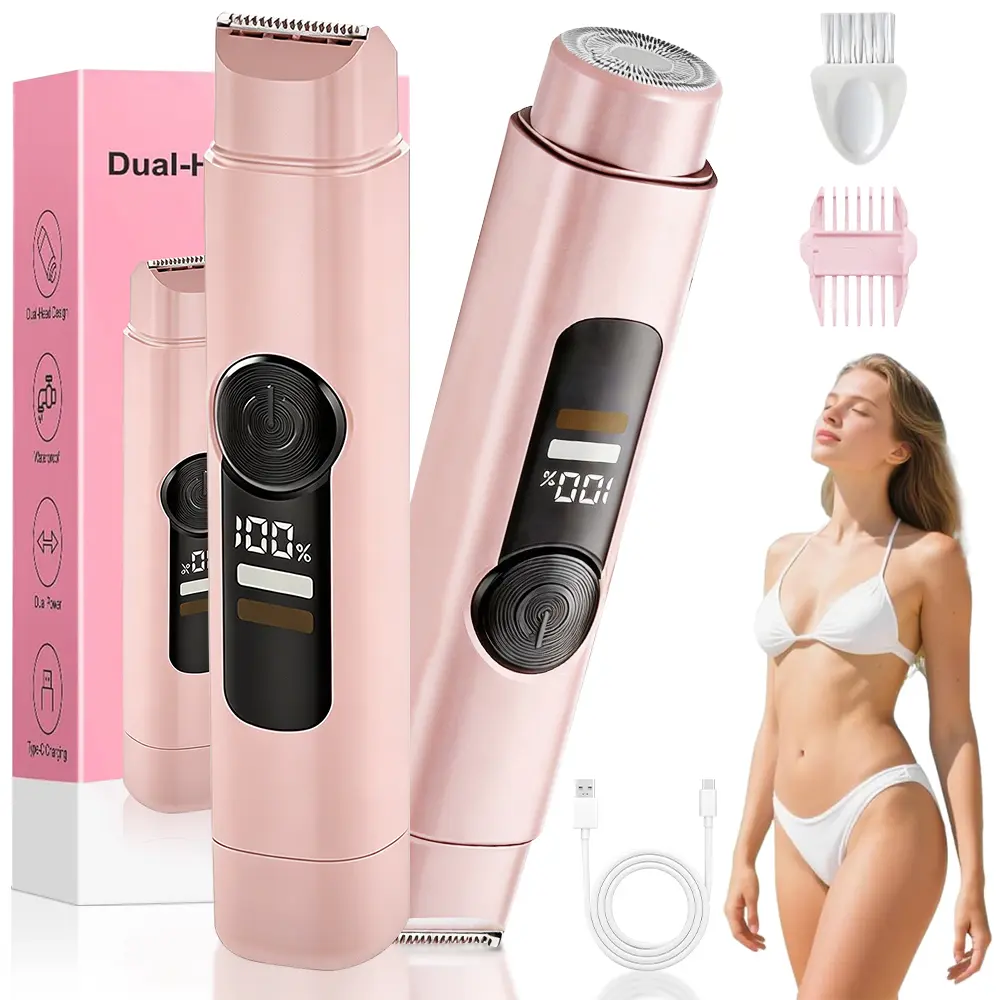 Women's Rechargeable 2-in-1 ABS Electric Body Trimmer, 1pc Pink Personal Care Appliance for Face, Bikini Area