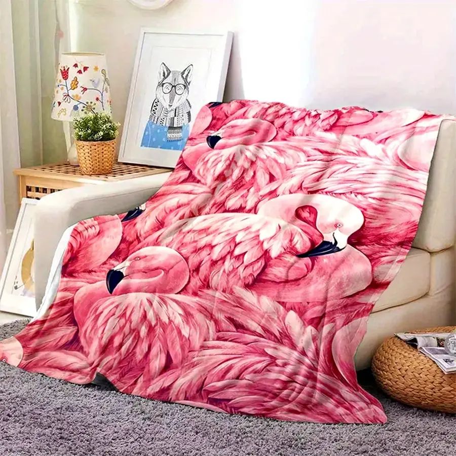 Flamingo Print Soft Blanket, Ultra Soft Warm Multi-Purpose Easy Care Throw for Sofa Office Bed Camping Travel All Seasons Gift, Soft Cozy Blanket, Flannel Throw Blankets