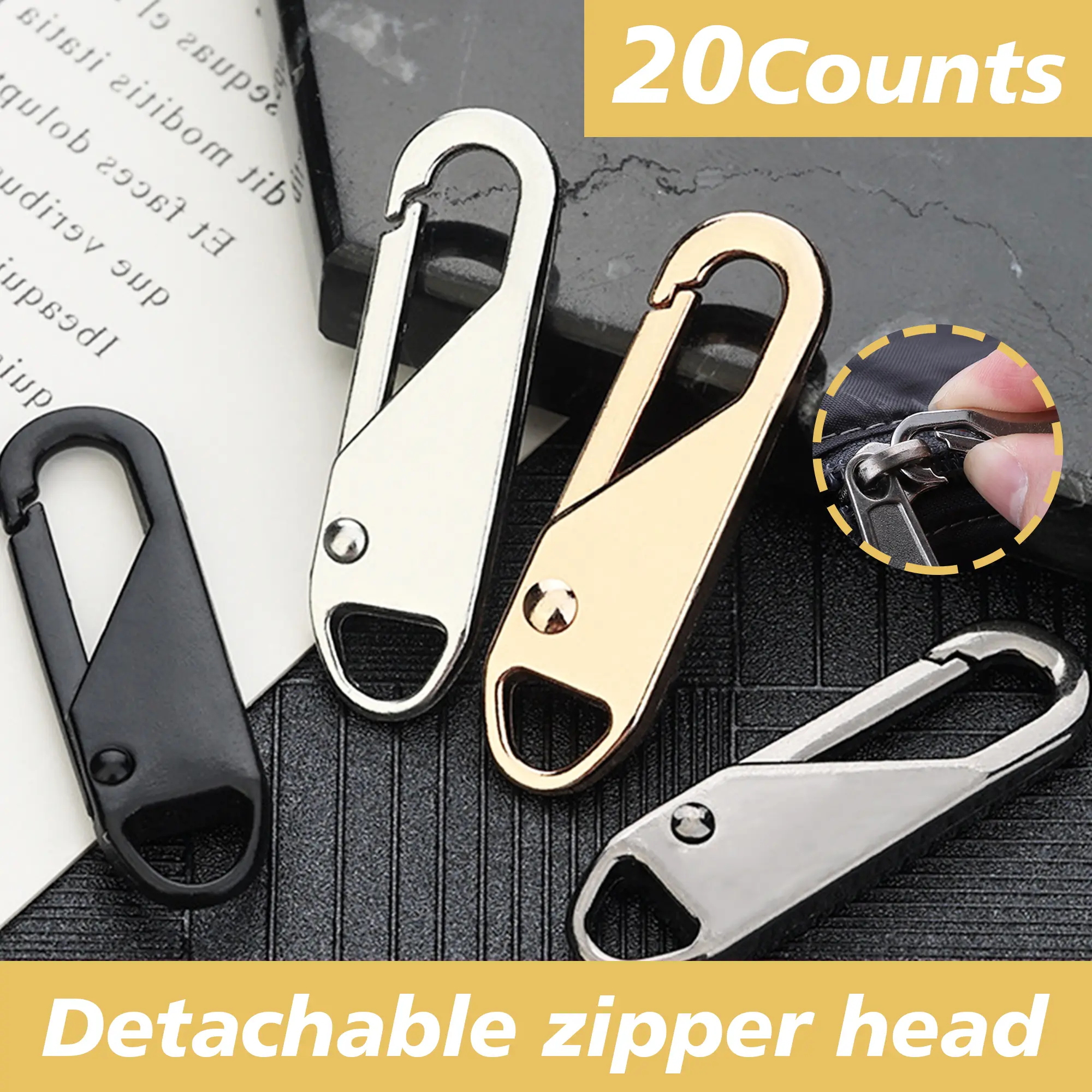 20 Counts Zipper Pulls, Metal Replacement Zipper Handles for Luggage & Bags, Detachable Pull Tabs for Suitcases, Backpacks & Jackets