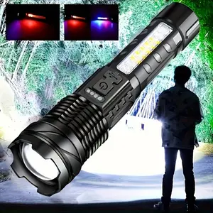 Super Powerful Rechargeable LED Flashlight, Portable USB Driven Lithium Battery, Outdoor Camping Fishing Hunting Emergency Light RGB LED Flashlight, Handheld Spot Light