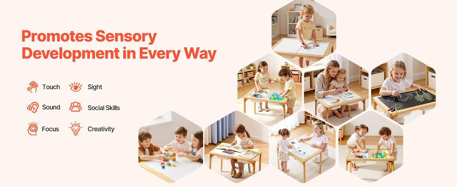 VEVOR Pine Folding Activity Table for Toddlers, Foldable Wooden Play Desk with Double-Sided Board, Storage Bins, Non-Slip Feet, Toddler Art Desk for Kids' Sand-Water Play, Drawing, Studying#BackToSchool