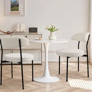 Boucle Dining Chairs Set of 2/4, Upholstered Dining Room Chairs with Metal Legs, Round Modern Dining Chair for Dining Room