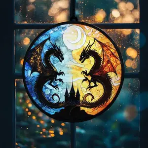 Fourth Wing Dragon Acrylic Suncatcher, Xaden Riorson Suncatcher, Book Gift, Onyx Storm Brave the Dark Suncatcher, Faux Stained Glass Window Hangings