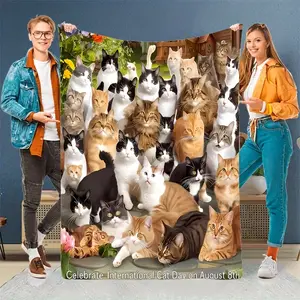 [Cozy Cute Cat Blanket] Cozy Cute Cat Fleece Blanket | Soft Warm with Adorable Patterns | Gift for Cat Lovers Best Friends Family