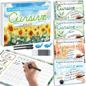 4 Pack Grooved Cursive Handwriting Practice Kit with Disappearing Ink Pens Magic Reusable Grooved Cursive Writing Workbooks Copybook for Beginners Kids (Words&Sentence&Reading&Letters)