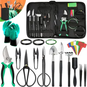 Bonsai Tool Set - 24-Piece Bonsai Tree Tool Set Suitable for Beginners Bonsai Tool Set Bonsai Beginner Pruning Care Set Includes Pruning Shears, Scissors, PU Leather Bag Bonsai Pruning Tool Set Suitable for Women and Men