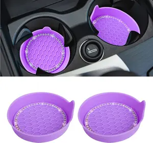 2PCS Car Cup Coaster Universal Vehicle Spill Holder Automotive Interior Accessory With Bling Rhinestone