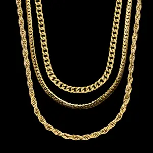 Imperium 3 Chains for $99 Gold Plated - 5mm Cuban Link, 4mm Rope, 5mm Miami Cuban Link - Ultimate Style Bundle, Cuban Links, Rope Texture