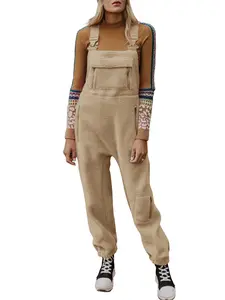 Goranbon Women's Fleece Warm Overalls Winter Loose Casual Jumpsuits with Pockets