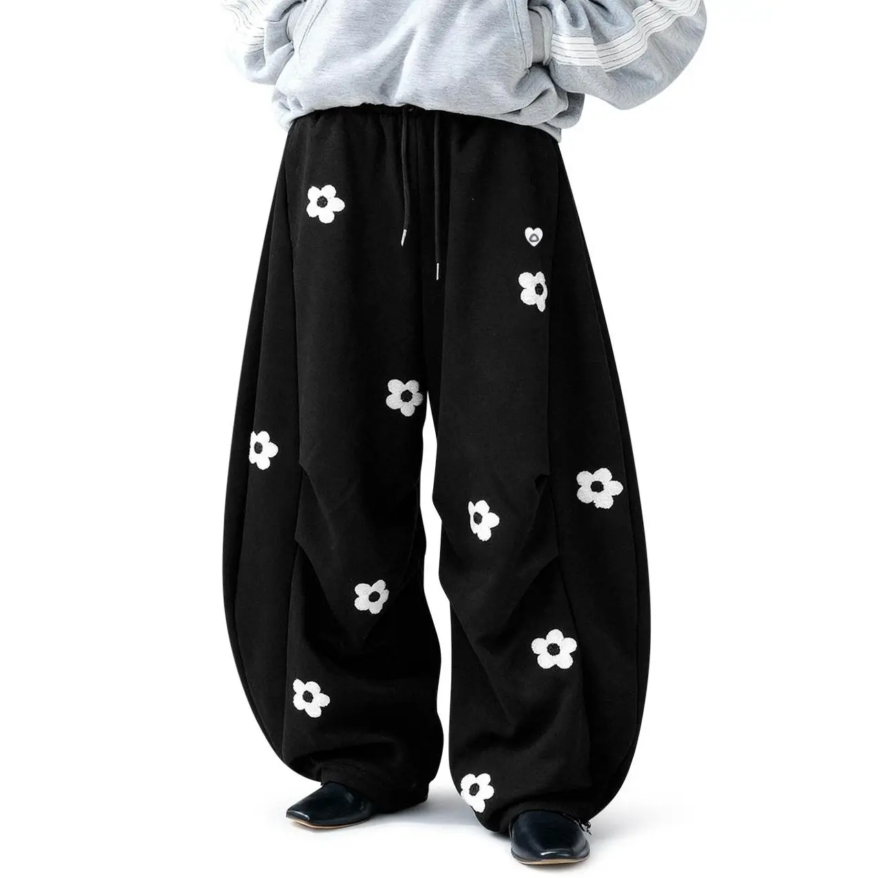 Aelfric Eden Unisex Floral Towel Embroidery Baggy Barrel Sweatpants Elastic Waist Drawstring Casual Pants Y2K  Streetwear Loose Fit Vintage Joggers,summerwins,father'sdaygifts