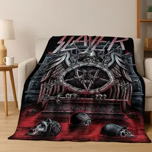 2025 Slayer Heavy Metal Rock Band Skull Art Flannel Blanket,Cozy Soft Throw Blanket for Home Bedroom Bed Sofa Picnic Cover Gift