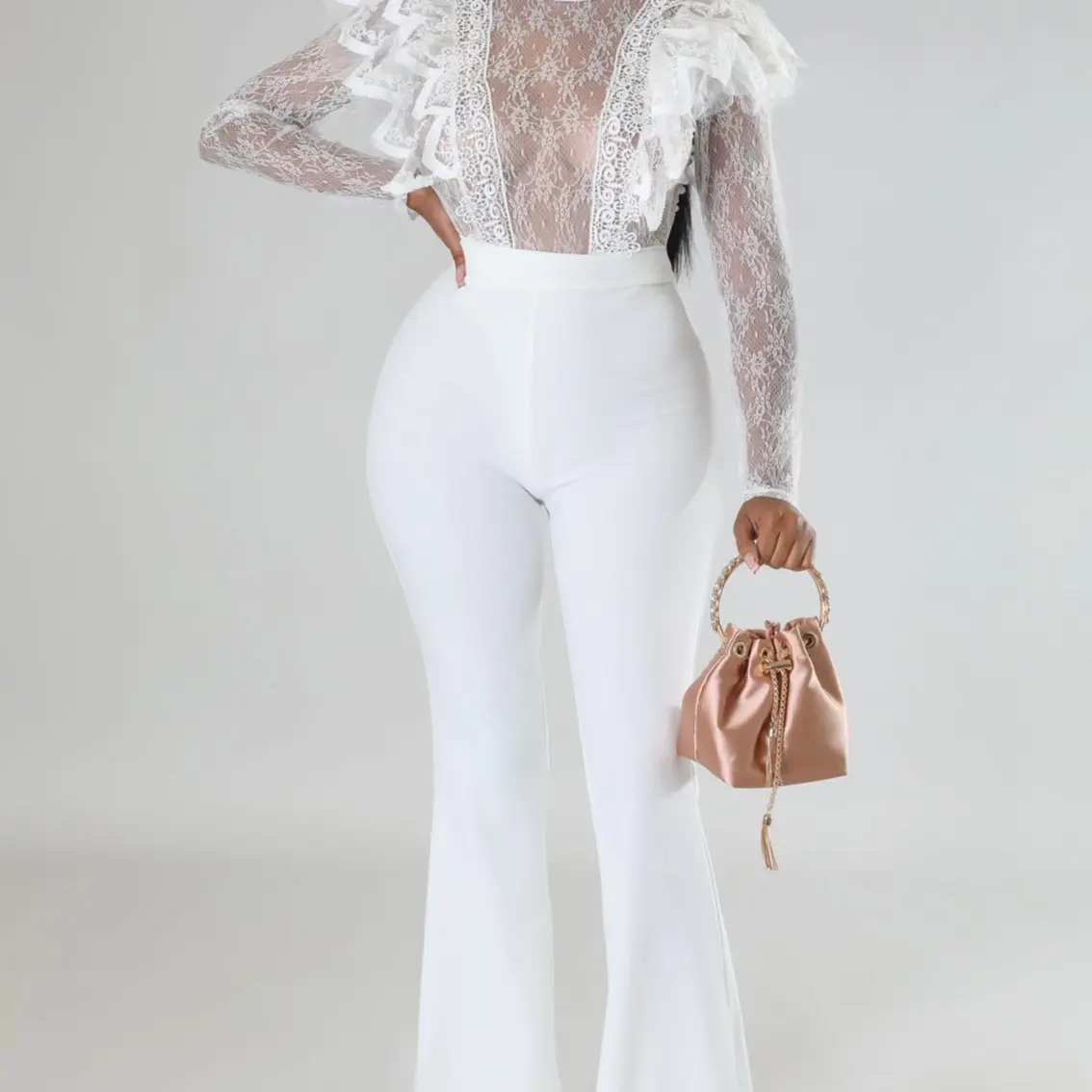 Zane Bodysuit Pants Set Long Sleeve Women Elegant Womenswear Flared Stretchy Minimalist