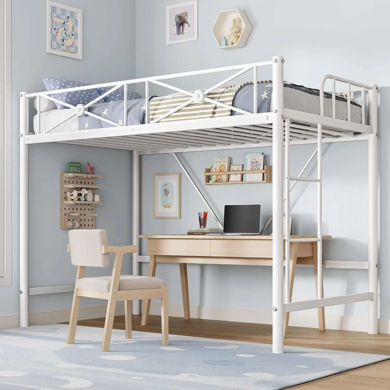 Twin Loft Bed Frame Heavy Duty Metal Industrial Loft Bed for Kids, Teens, Adults with 400 Lbs Weight Capacity