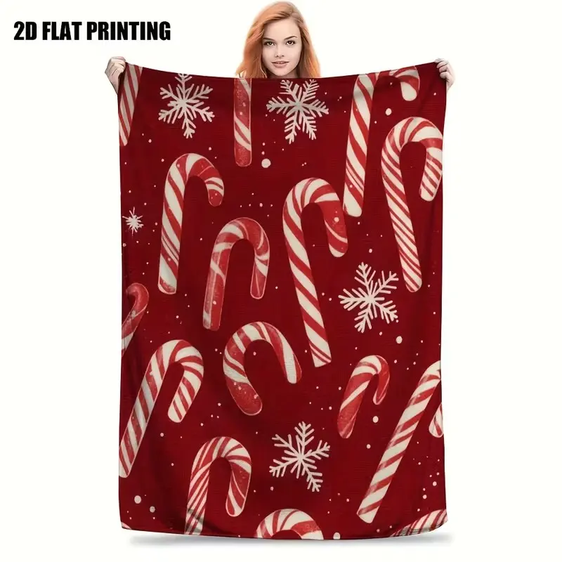 Red  White Candy Cane Snowflake Winter Throw Blanket Soft Flannel Bedspread Couch Cover All-Season Cozy Bedding for Christmas New Year's Valentine's Red & White Striped Candy Cane Pattern Easy-Care Home Decor Gift