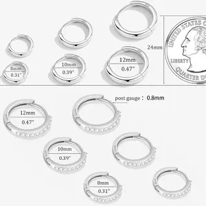 6 Pairs 8/10/12mm stainless steel Small Hoop Earrings for Women, Silver Earring Sets for Multiple Piercing Trendy Jewelry