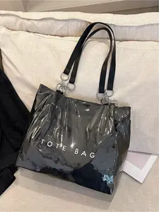 Women's Letter Decorated Shoulder Bag, Casual Fashion Commuter Large Capacity Tote, Simple Stylish Daily Use Handbag
