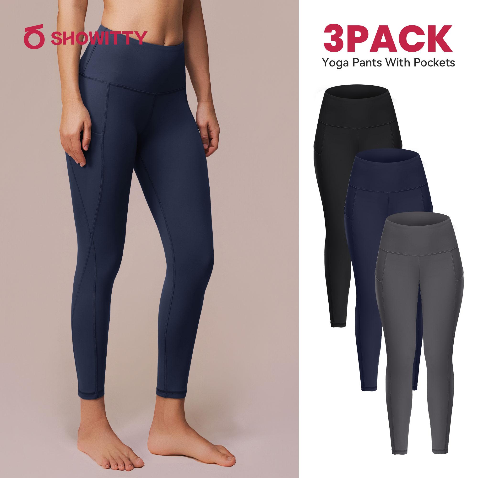 SHOWITTY Women's High Waisted Tummy Control 1/3 Pack Leggings with Pockets – Non See-through Stretchy Yoga Pants for Workout #SummerWins#DealsForYouDays