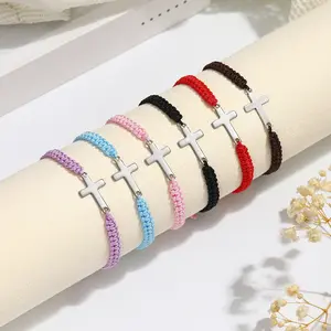 Elegant Cross Bracelet for Couples - Fashionable Minimalist Multi-Color Woven Rope Bracelet for Men & Women - Durable Stainless Steel Jewelry for Daily Wear