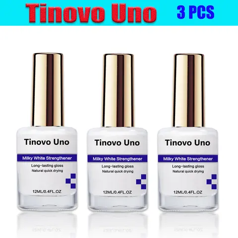 Tinovo Uno Nail Strengthener Set (3×12ml/0.4 fl oz per Bottle) - Protein & Calcium Infused, Quick Dry, Long-Lasting Gloss, Manicure Polish for Adults, Nail Care Repair, US Local Shipping