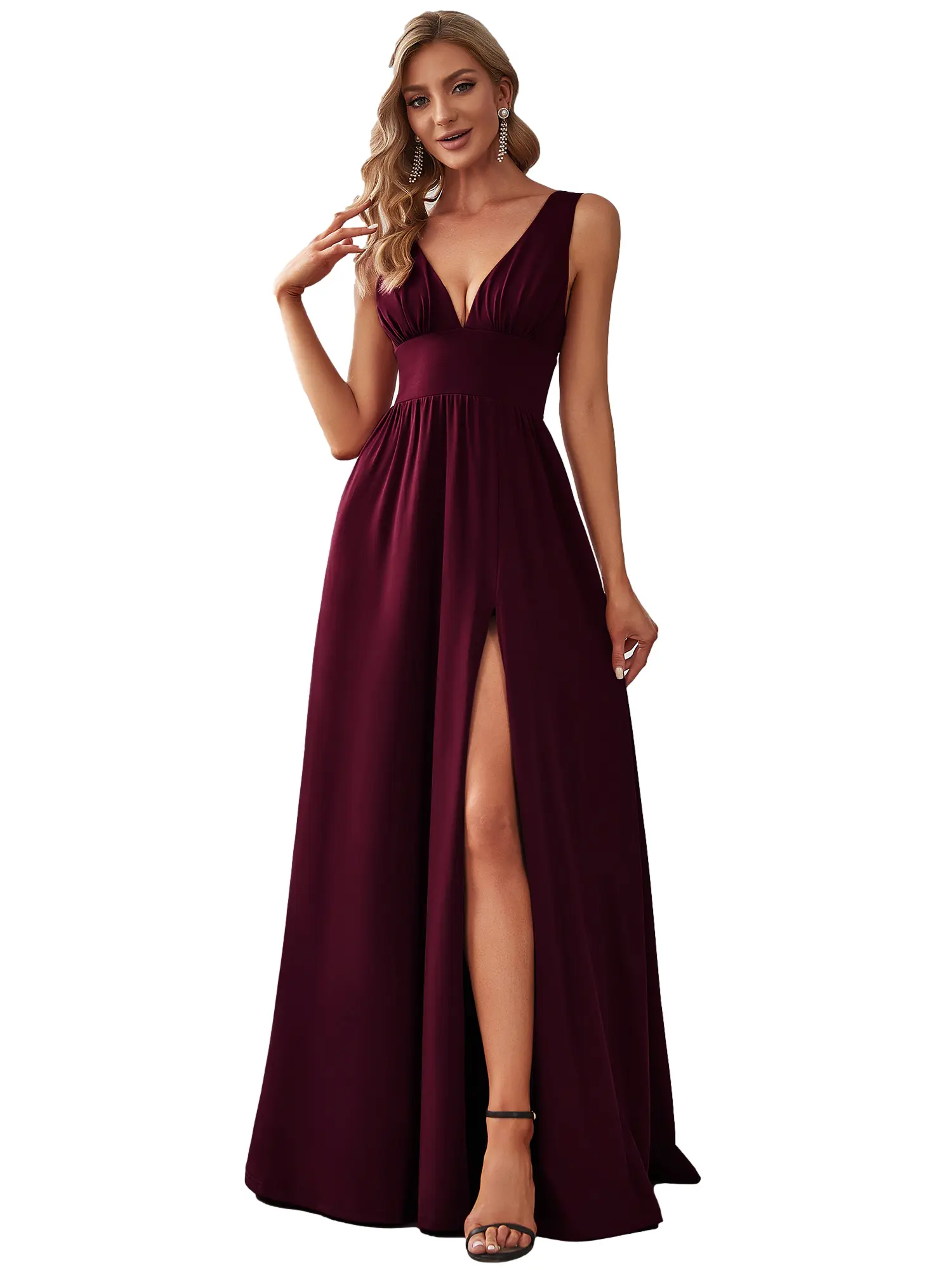 Ever-Pretty 2026 Spring Dress Maxi Dress High Slit Sleeveless V-Neck Empire Waist Formal Party Bridesmaid Elegant Comfort , 0168B
