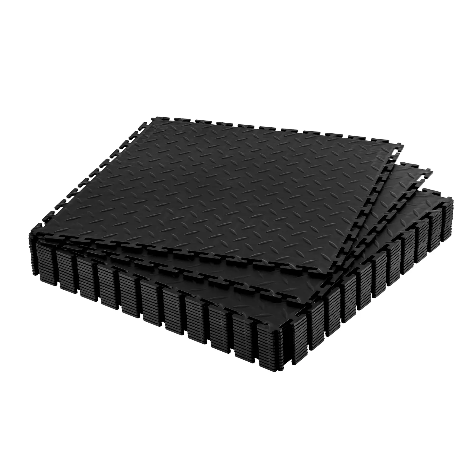 【SummerFinds】VEVOR Glue-Free Rubber Interlocking Garage Floor Tiles, 16-Pack 20.2x20.2x0.2in Diamond Plate Slip-Resistant PVC Mats, Quiet, 8000 kg/m² Load Capacity, Easy Maintenance, Long-Lasting Performance for Workshop, Warehouse, Water Resistant, Comme