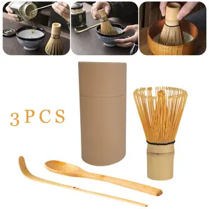 3Pcs/Set Matcha Whisk Chasen Tea Set Spoon And Scoop Natural Bamboo Tea Tools