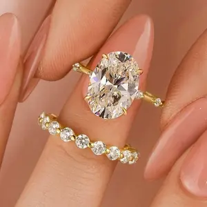 Effinny Oval Cut 4.0ct Sparkle Golden Wedding Ring Set, 925 Sterling Silver Promise Ring, 5A Cubic Zirconia Anniversary Ring for Women Outdoorfun, Wedding Rings For Women, Elegant Wedding Ring