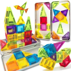Mini Magnetic Tiles, 24/40pcs/box Magnetic Building Blocks with Iron Storage Box, Travel-Size STEM Construction Set Magnet Toys for Boys and Girls Ages 3+